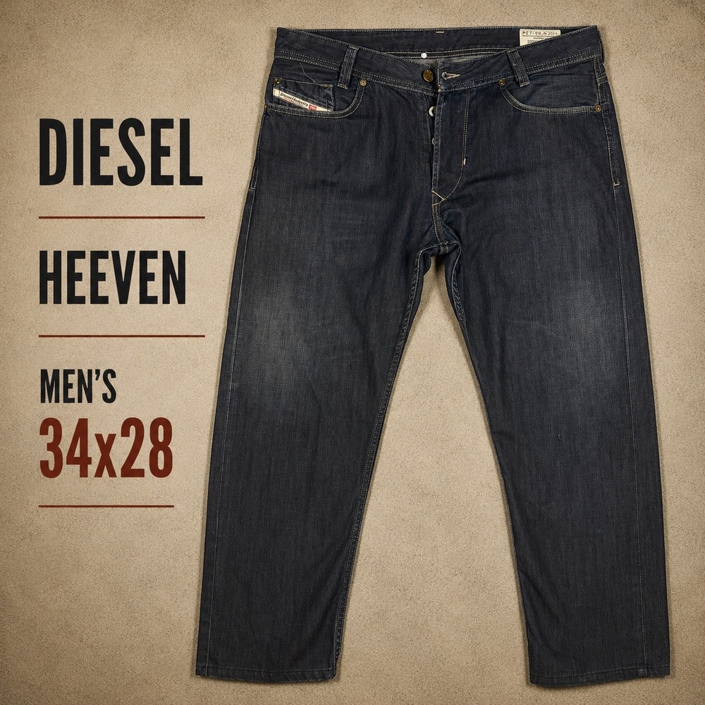 Diesel Heeven Mens Dark Wash Straight Leg Jeans 34x28 Hemmed OR62N Button Fly
